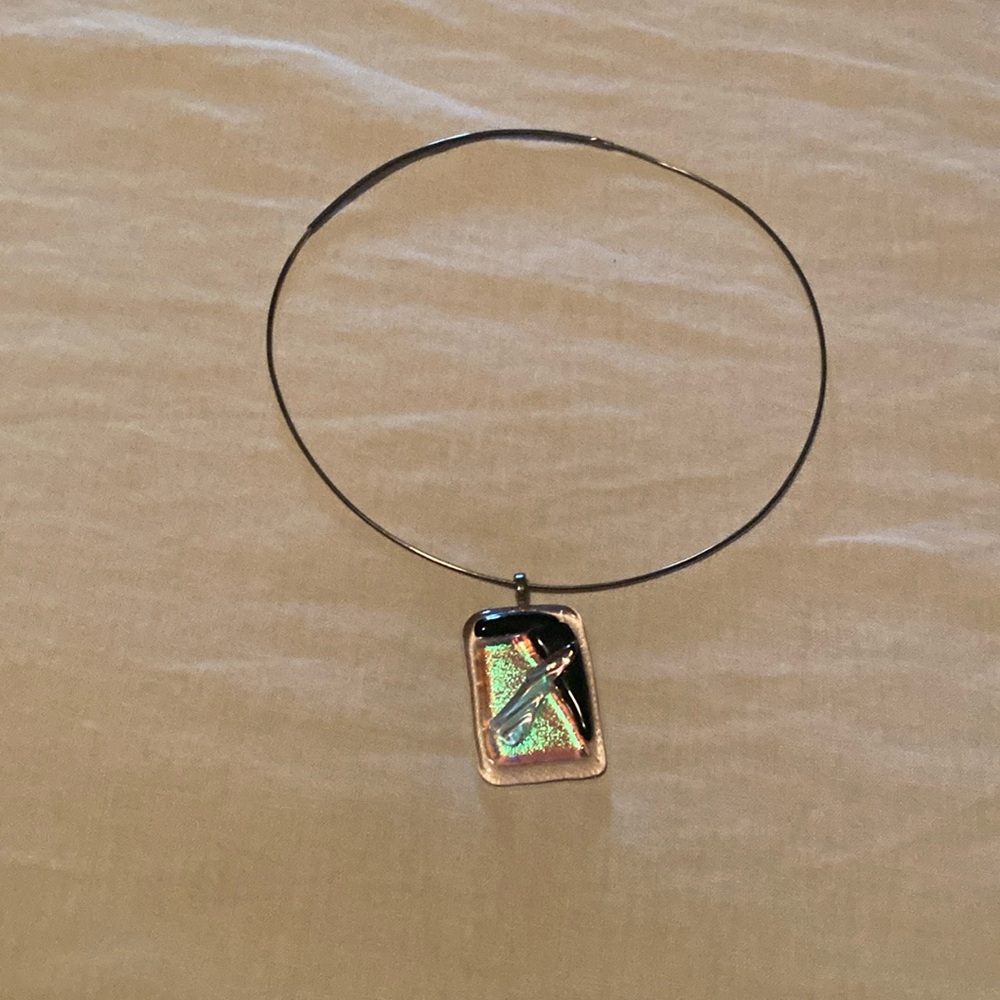 Funky silver choker with hand made glass pendant